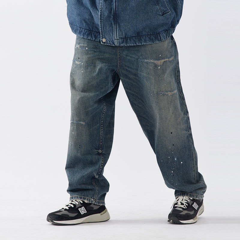 Men Jeans Splash-Ink Loose Punk Casual Worn-out