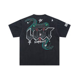 Lost Intricacy T-Shirt Medusa Snakehead Print Short Sleeve Wash