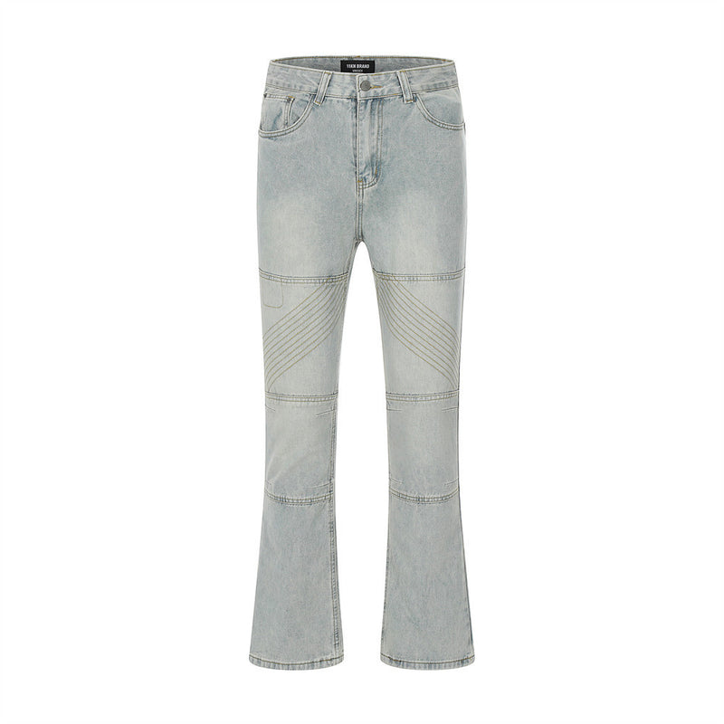 Men Jeans Bell-Bottom Pants Loose Stitching