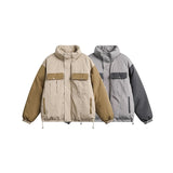Unisex Coat Patchwork Stand-up Collar Winter Thickening