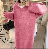 Women Pullover Sweater Loose Hooded Knitted Dress