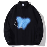 Men Long Sleeve T Shirt Ins Printed Long Sleeve Shirt Trendy Loose Lapels Shirt