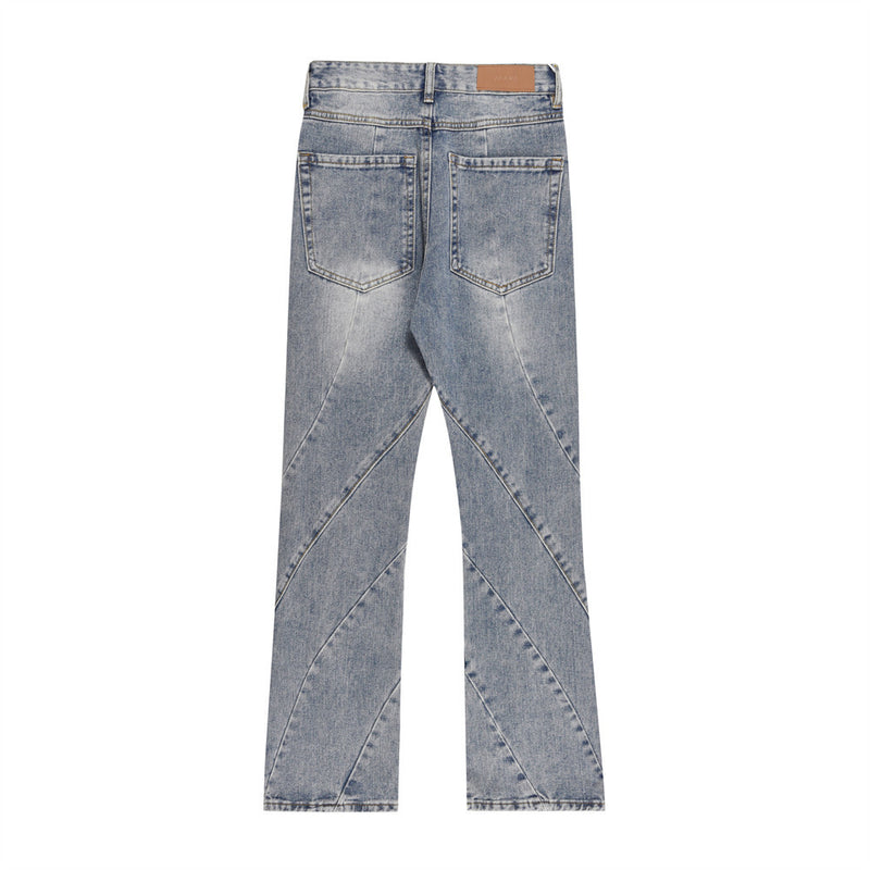 Men Jeans Stitching Bootcut Trousers Loose Trendy