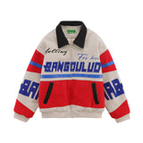 Men Cotton Mixed Jacket Coat Racing Suit Men's Winter Cotton Padded Stitching Embroidery Letters Polo Collar Jacket