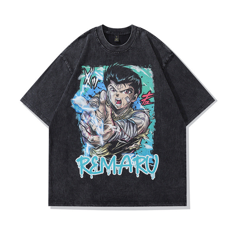 Men T-Shirt Anime Print Distressed