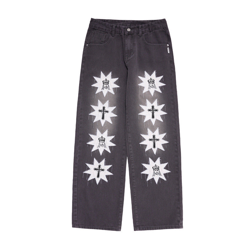 Cargo Pants Cross Embroidered Overalls