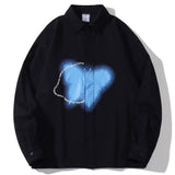 Men Long Sleeve T Shirt Ins Printed Long Sleeve Shirt Trendy Loose Lapels Shirt