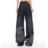 Men Jeans Frayed Hip Hop Embroidery Loose