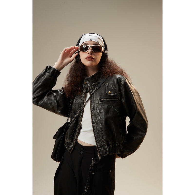 Unisex Pu Jacket Vintage Distressed PU Leather Jacket Clothes