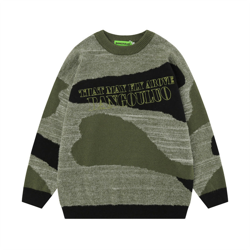 Men Sweater Stitching Brocade Sweater Casual Loose