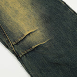 Men Jeans Vintage Distressed Stitching Trousers