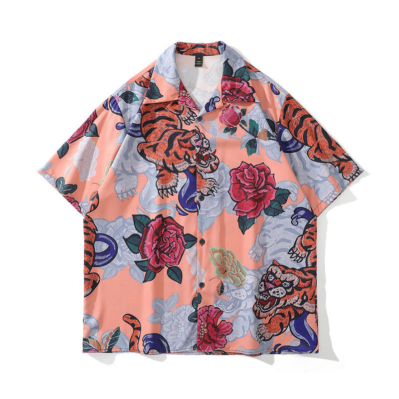 Short Sleeve Shirt Vintage Floral Print Idle Style Casual