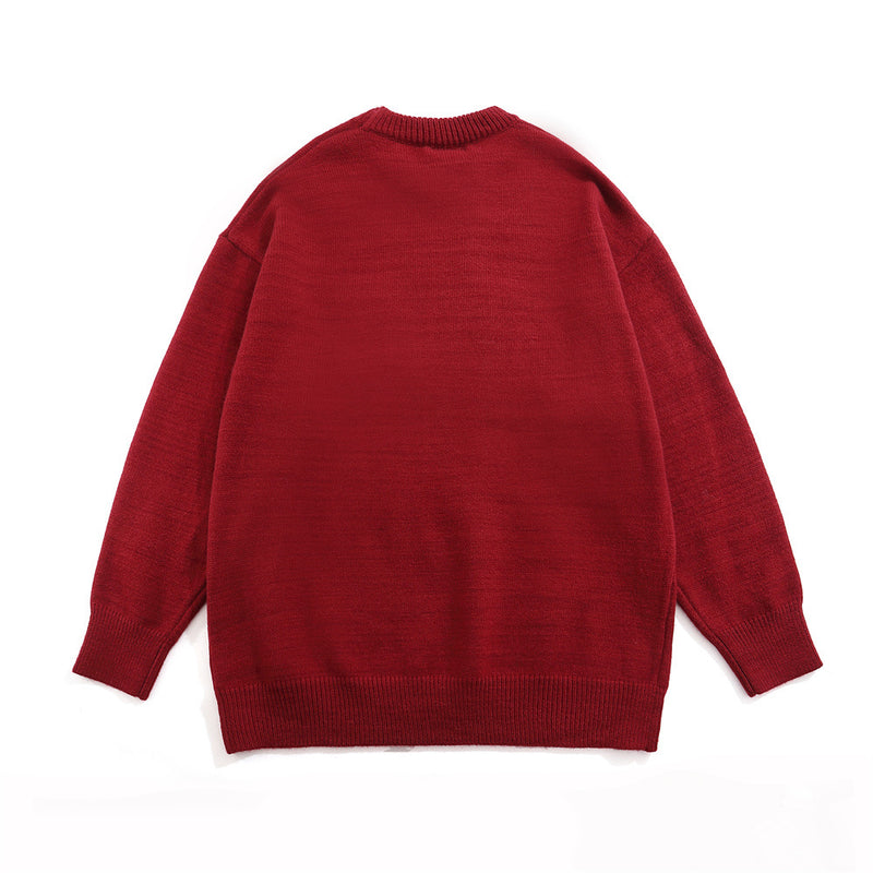 Men Sweater Jacquard round Neck Sweater Loose Casual