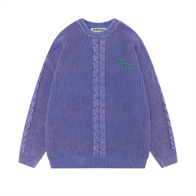 Men Sweater Washed Old Thickened Sweater Loose round Neck