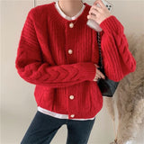 Women Knitted Cardigan Loose Retro Sweater