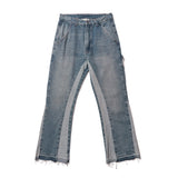 Men Jeans Stitching Edging Bell-Bottom Pants Loose Casual