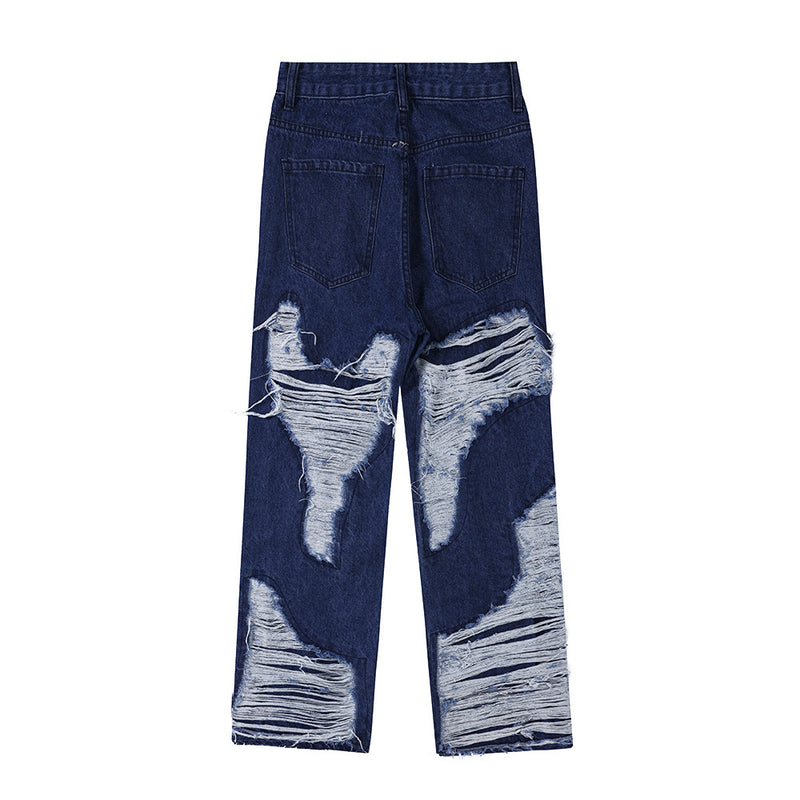 Men Jeans Ripped Stitching Patch Loose