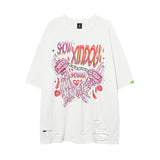 Men T-shirt Graffiti Printing Knife Ripped Loose Casual