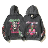 HS Hoodie Monster Skull Print Distressed Retro