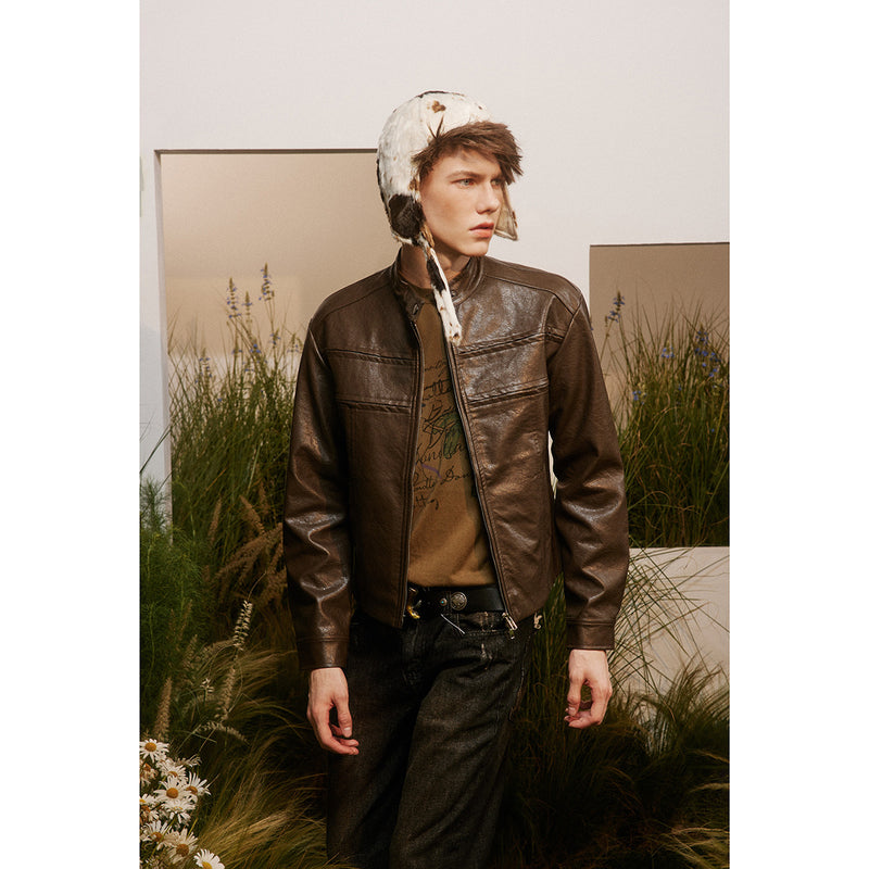 Unisex Pu Jacket Retro Biker's Wind Leather Coat