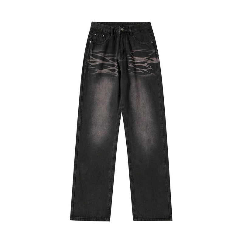 Men Jeans Retro Casual Loose Pleated Texture
