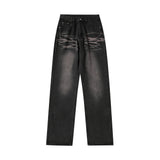 Men Jeans Retro Casual Loose Pleated Texture
