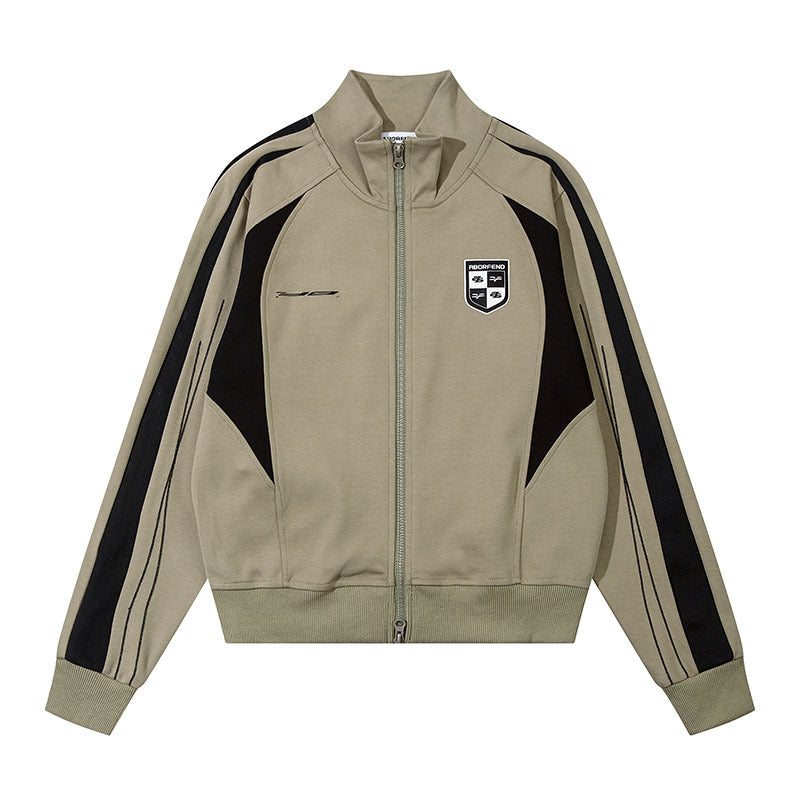Women Jackets Retro Color Contrast Patchwork Sports