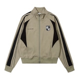 Women Jackets Retro Color Contrast Patchwork Sports