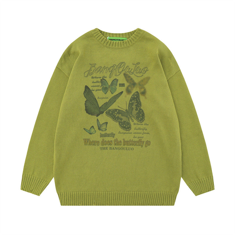Men Sweater Butterfly Print Sweater Casual Loose Sweater