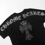 CHH Chrome Hearts T Shirts Heavy Industry Cross Patch Sleeve Sanskrit Rhinestone Hot Fixed Short Sleeve T-shirt
