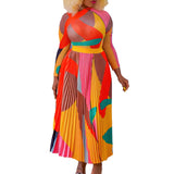 Women Jumpsuit Fall Pleated Print Two-Piece Set