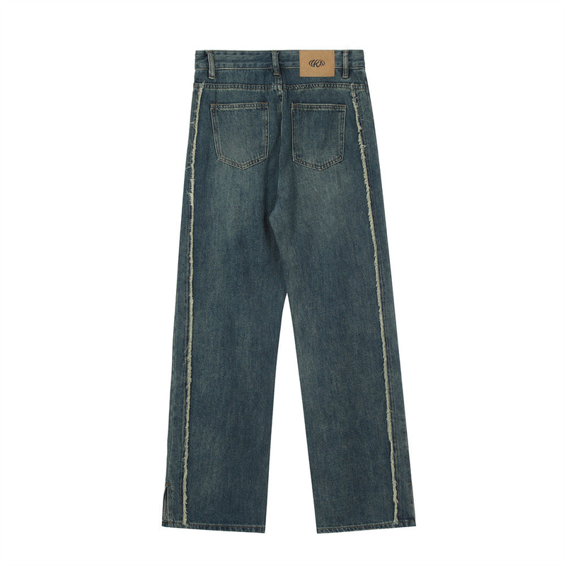 Men Jeans Frayed Hem Split Loose Casual