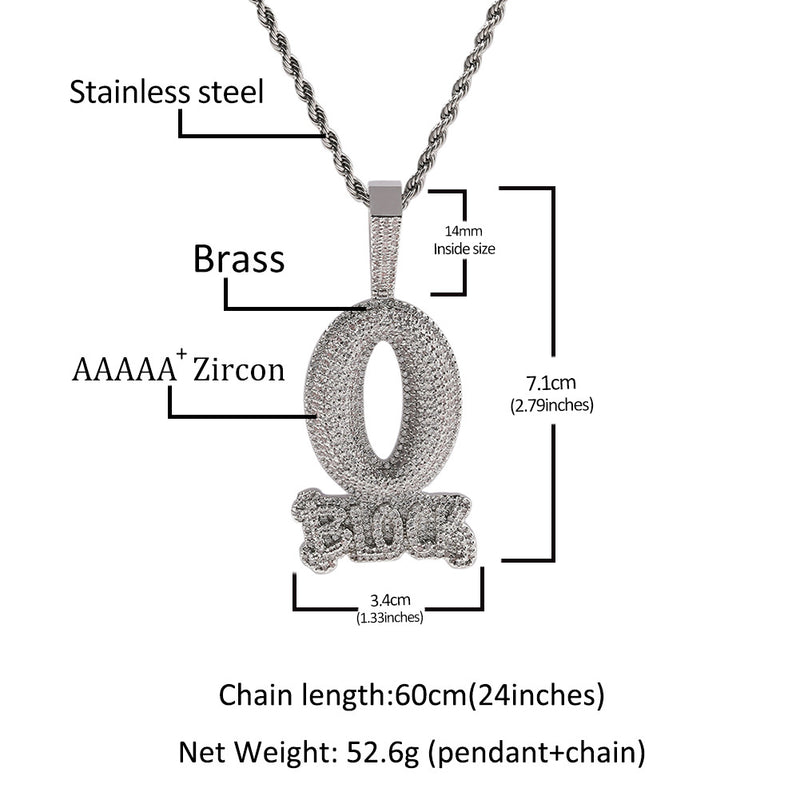 Jewelry Trend Full Diamond O BLOCK Zircon Letter Pendant Necklace Word Up St. Valentine's Spectrum Royalty