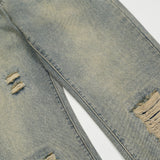 Men Jeans Ripped Distressed Loose Casual Retro