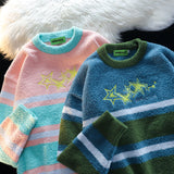 Women Sweater Seahorse Soft Stripes Contrast Color Knitted Sweater