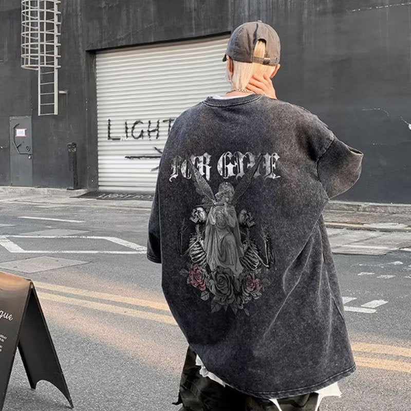 Men T Shirt Summer Distressed Oversize Vintage Pure Cotton