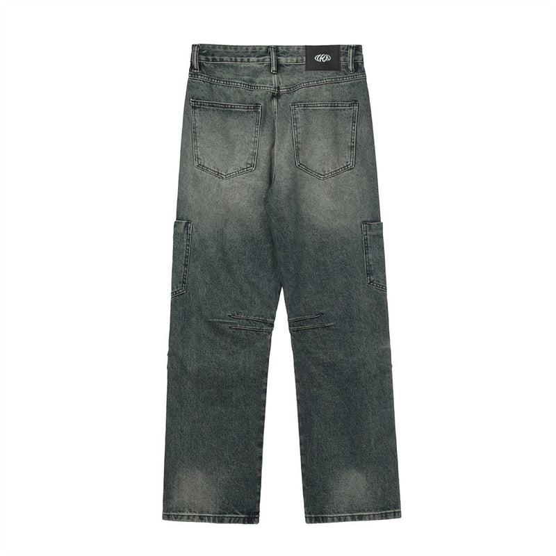 Men Jeans Multi-Pocket Zipper Stitching Loose