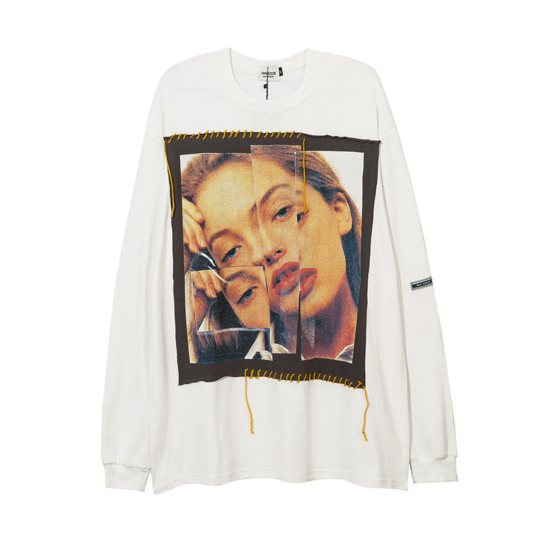 Men Long Sleeve T-shirt Portrait Printing Casual Loose