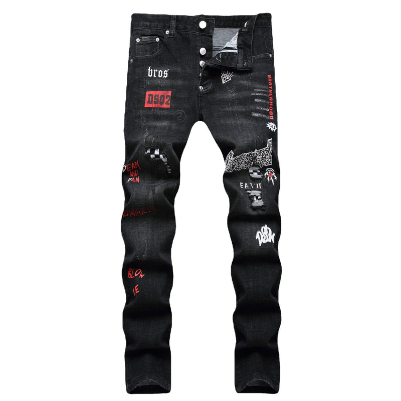 DSQ2 Jeans Rhinestone Decorated Ripped Stretch Jeans