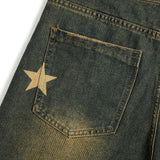 Men Shorts Baggy Denim Shorts Five-Pointed Star Printing Wash White