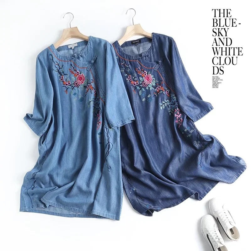 Women Dresses Denim Loose Shirt Dress