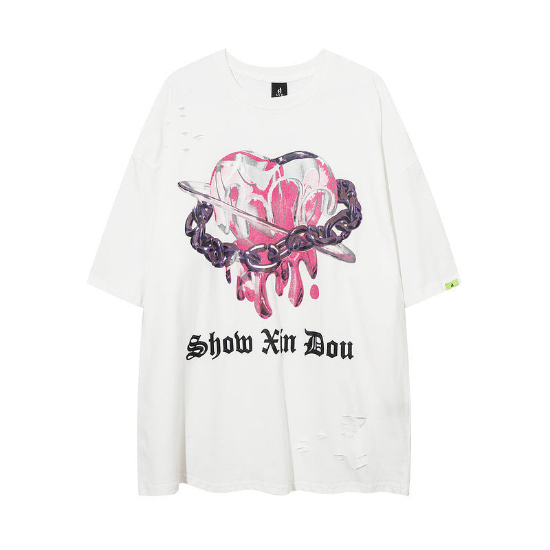 Men T-Shirt Graffiti Knife Ripped Distressed