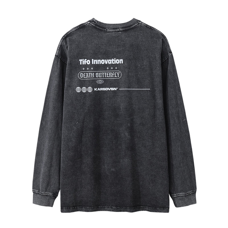 Men Long Sleeve T-Shirt Butterfly Pattern Distressed