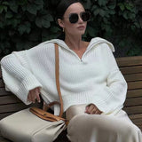 Women Work Business Casual Sweaters Loose Zip Casual Knitted Sweater