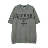 Men T-shirt Vintage Cross Printing Distressed Oversize