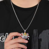 Jewelry Chinese Style Lion Dance Pendant Necklace Personality Diamond Hip Hop Style Lion dance Spectrum Far East