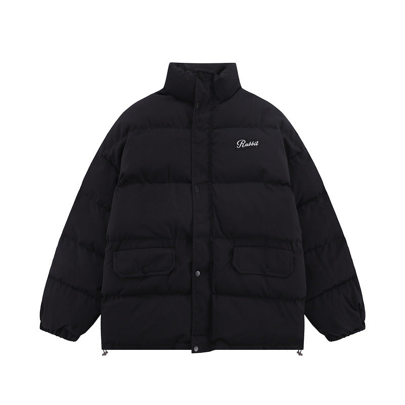 Men Coat Vintage Solid Color Stand Collar Cotton-Padded Jacket Thickened