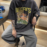 Men T Shirt Cartoon Print Summer Loose All-Matching