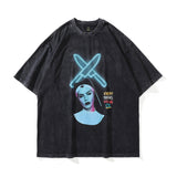 Men T-shirt Portrait Printing Loose Distressed