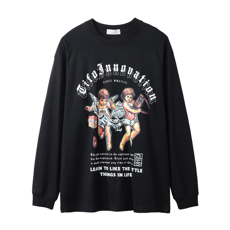 Men Long Sleeve T-Shirt Spoof Fun Little Angel Print Casual